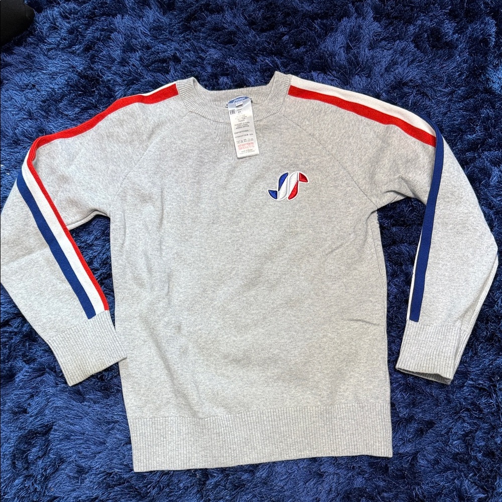Jacadi Gray Crewneck Sweater with Red and Blue Accents